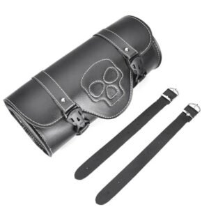 adoptez le style biker avec notre sacoche moto en cuir tete de mort sacoches de fourche 453 1
