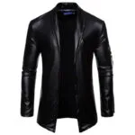 Veste Biker Longue En Simili Cuir
