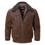 Blouson Biker En Cuir Avec Col Fourrure: Style Et Sophistication! - Marron / 2xs