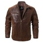 blouson biker en cuir laudace du style pour homme rebelle marron 2xs vestes 408 1