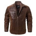 Blouson Biker En Cuir: L’audace Du Style Pour Homme Rebelle! - Marron / 2xs