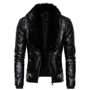 blouson biker homme en simili cuir avec fourrure style et chaleur noir s vestes 880 1