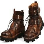 Bottines Moto Vintage Tête De Mort: Le Style Biker Ultime! Marron / 39