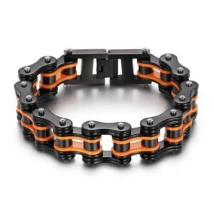 bracelet biker chaine moto orange et noir pour laventurier 18cm 939 1