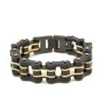 bracelet biker elegant en chaine moto noir et or 21 5cm 209 1