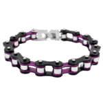 bracelet biker en acier inoxydable alliez passion et elegance noir et violet 18 5cm 198 1