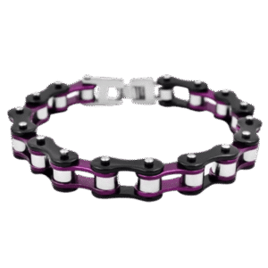 bracelet biker en acier inoxydable alliez passion et elegance noir et violet 18 5cm 198 1