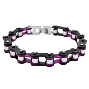 Bracelet Biker En Acier Inoxydable: Alliez Passion Et élégance! - Noir Et Violet / 18.5cm