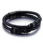 bracelet biker en cuir elegance et finesse au poignet noir 19cm 562 1