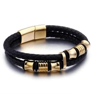 Bracelet Biker En Cuir: élégance Et Finesse Au Poignet! Or / 19cm