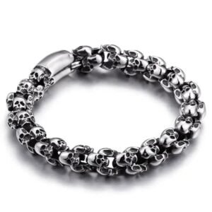 bracelet biker homme tete de mort en acier inoxydable osez laventure brillant 18 5cm 861 1