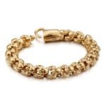 Bracelet Biker Homme Tête De Mort En Acier Inoxydable: Osez L’aventure! - Or / 18.5cm