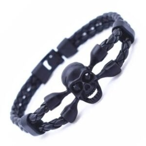 bracelet biker tete de mort en cuir tresse style et audace 164 1
