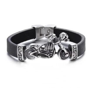 Bracelet Cuir Biker Gothique Squelette: Mystère Et élégance Sombre