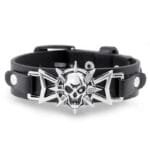 Bracelet Cuir D’agneau Biker Tête De Mort: Un Style Gothique Audacieux!