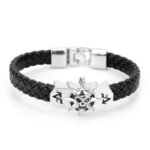 bracelet cuir dagneau tresse letoile du style biker noir 853 1