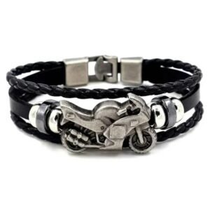 bracelet cuir homme biker lessence du style decontracte noir 428 1
