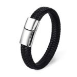 bracelet en cuir biker noir avec fermoir magnetique tendance 19cm 177 1