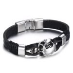 bracelet gothique en cuir avec tete de mort acier inoxydable 412 1