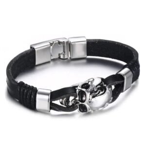 bracelet gothique en cuir avec tete de mort acier inoxydable 412 1