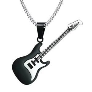 collier guitare le pendentif moto en acier inoxydable pour les passionnes noir collier 710 1