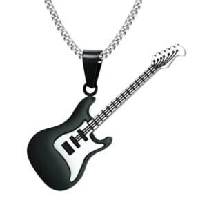 Collier Guitare: Le Pendentif Moto En Acier Inoxydable Pour Les Passionnés! Noir