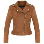 éblouissez Avec Notre Veste Biker Femme Camel En Cuir Chic! Khaki / s