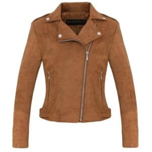 éblouissez Avec Notre Veste Biker Femme Camel En Cuir Chic! Khaki / s