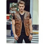 élégance Assurée : Gilet Cuir Biker Homme Marron, L’accessoire Indispensable !