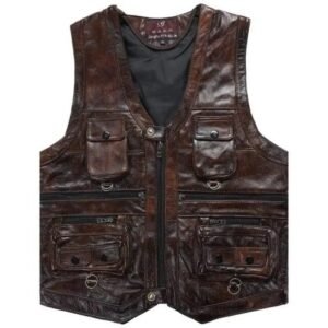 elegance et confort gilet biker en cuir marron pour homme xl 956 1