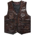 élégance Et Confort: Gilet Biker En Cuir Marron Pour Homme! - Xl