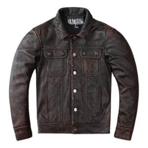 élégance Intemporelle: Blouson Vintage En Cuir Marron Pour Homme - s