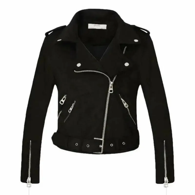 élégance Rock: Veste Biker Suédine Noir Pour Femme - s