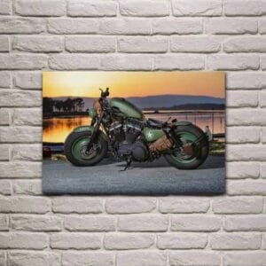 évadez-vous Avec Notre Tableau Moto Vintage Au Coucher De Soleil! 64x96cm