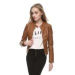 faites sensation avec notre veste biker marron audacieuse vestes pour femme 103 1