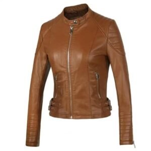 faites sensation avec notre veste biker marron audacieuse xs vestes pour femme 395 1