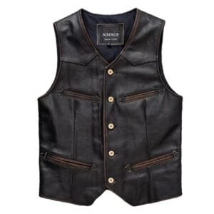 Gilet Biker En Cuir Marron: Style éblouissant Pour Hommes! - s