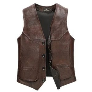 Gilet Biker En Cuir Marron Vintage: Charme Et Robustesse à L’état Pur! - Marron / l