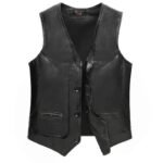 gilet biker en cuir marron vintage charme et robustesse a letat pur noir l 506 1
