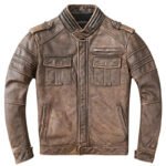 Veste Biker En Cuir Marron: élégance Et Fonctionnalité à La Clé! s