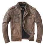 Veste Biker En Cuir Marron: élégance Et Fonctionnalité à La Clé!