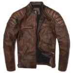 Veste Biker En Cuir Vintage Camel Marron: élégance Au Quotidien! - m