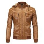 veste biker homme a capuche en simili cuir soyez pret pour la route marron s 392 1