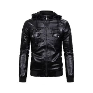 veste biker homme a capuche en simili cuir soyez pret pour la route noir s vestes 661 1