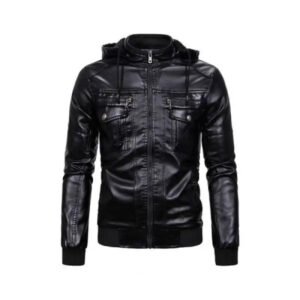 Veste Biker Homme à Capuche En Simili Cuir: Soyez Prêt Pour La Route! - Noir / s