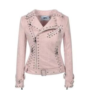 veste courte femme rose en simili cuir eclat et elegance moderne xs vestes 118 1