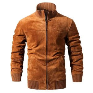 Veste En Cuir Suédé Biker: élégance Et Style Avec Fermeture éclair！ - Marron / Xs