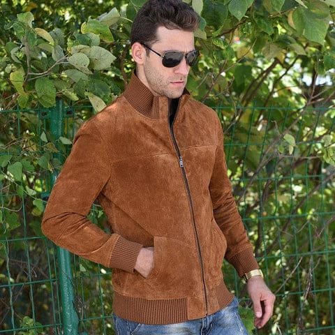 Veste en cuir suédé pour homme biker