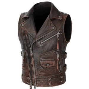 vivez la route avec notre gilet biker en cuir intemporel m marron 919 1