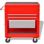 Servante d'atelier roulante – Acier rouge, 2 tiroirs, plateau coulissant
